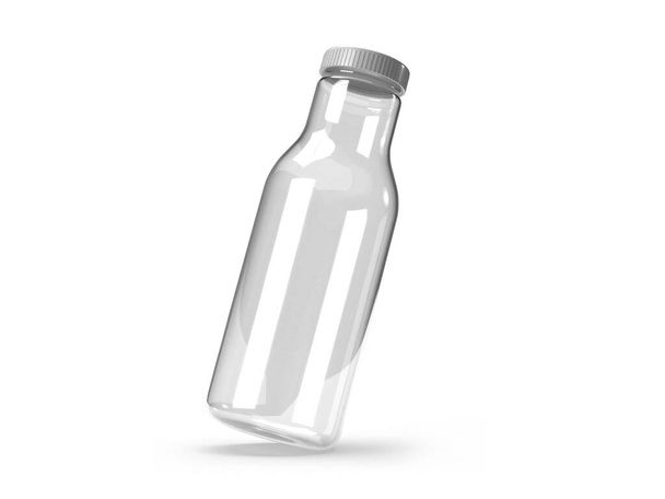 Botella de jugo de vidrio Ilustración 3D Escena burlona sobre fondo aislado - Foto, imagen