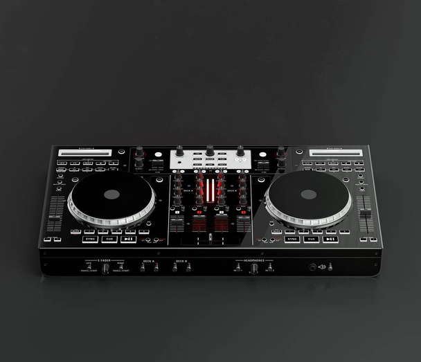 Música instriument, DJ mixer controller em um estúdio escuro, ninguém, renderização 3d - Foto, Imagem