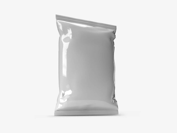 Snack Pouch Packaging Escena de burla de ilustración 3D sobre fondo aislado - Foto, Imagen