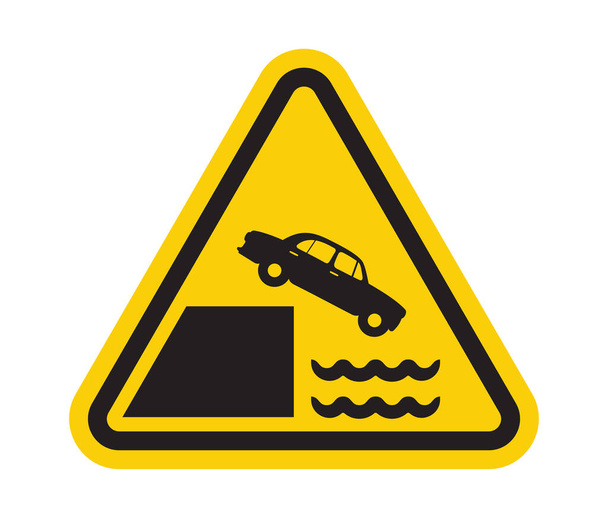 Ilustracja wektora samochodu ze znakiem drogowym wpadającego do wody - Wektor, obraz