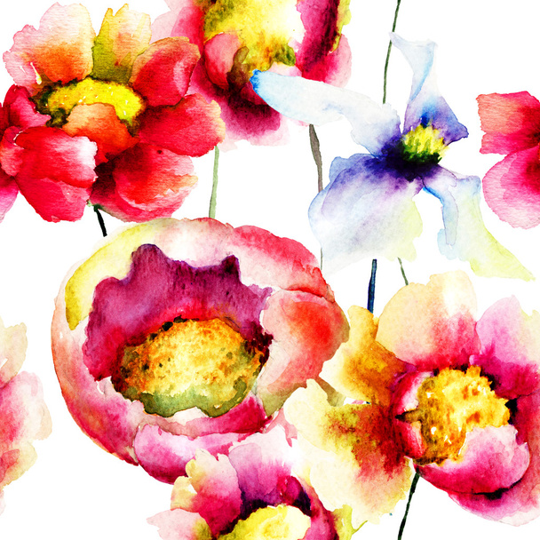 Colorful summer flowers, seamless pattern - Φωτογραφία, εικόνα