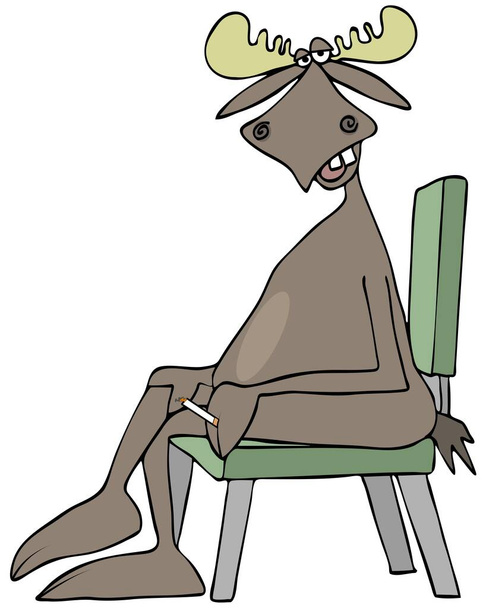 Illusztráció egy bika jávorszarvas ül keresztbe a lábát, miközben dohányzik egy cigaretta. - Fotó, kép