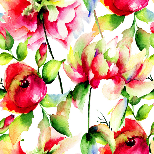 Бесшовный узор с розами и пионскими цветами
 - Фото, изображение