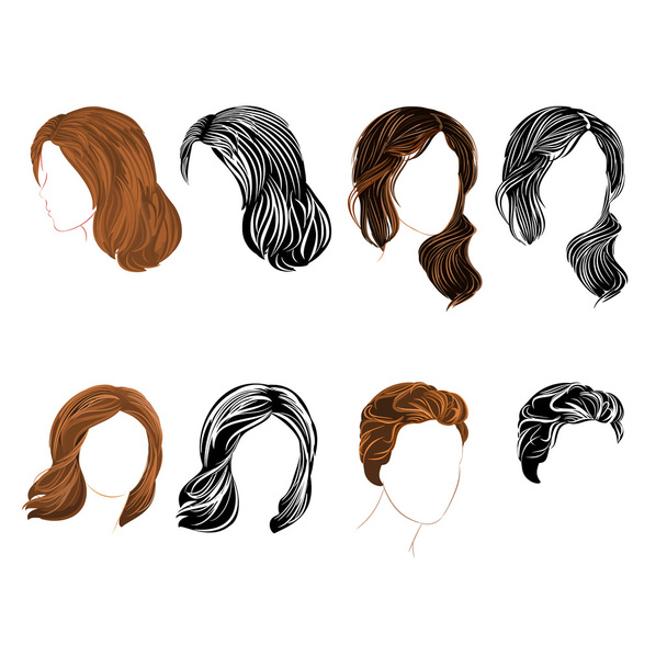 Set long and short hair  natural and silhouette - Vector, Image