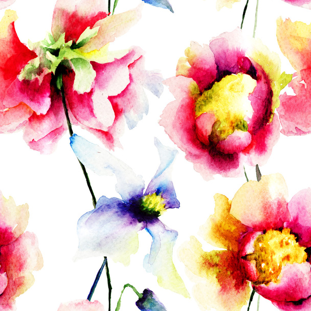 Watercolor illustration of colorful flowers - 写真・画像