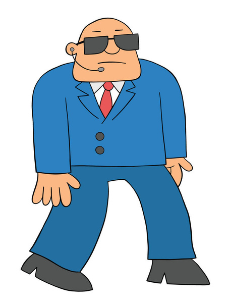 Cartoon burly bodyguard man walking, vektorová ilustrace. Barevné a černé obrysy. - Vektor, obrázek