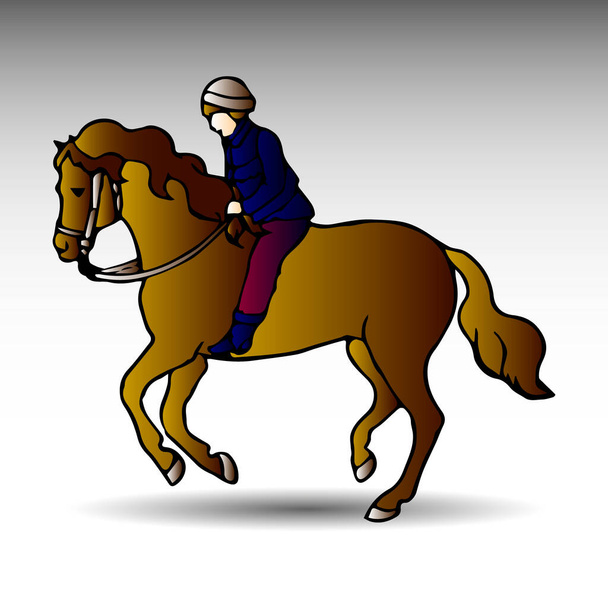 ilustración vectorial del jinete en caballo, caballo y deporte ecuestre, diseño de color - Vector, Imagen