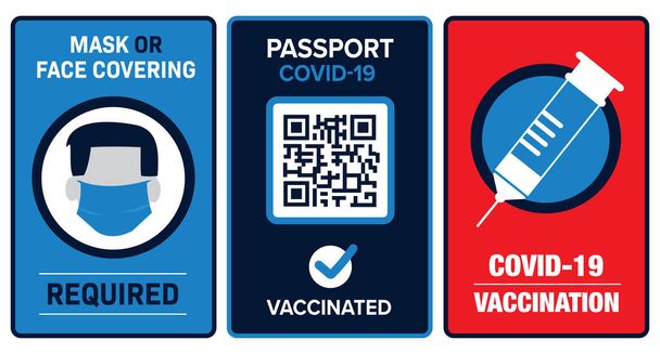 covid-19 related coronavirus advertising sign for the mask passport and vaccination - Vector, Image
