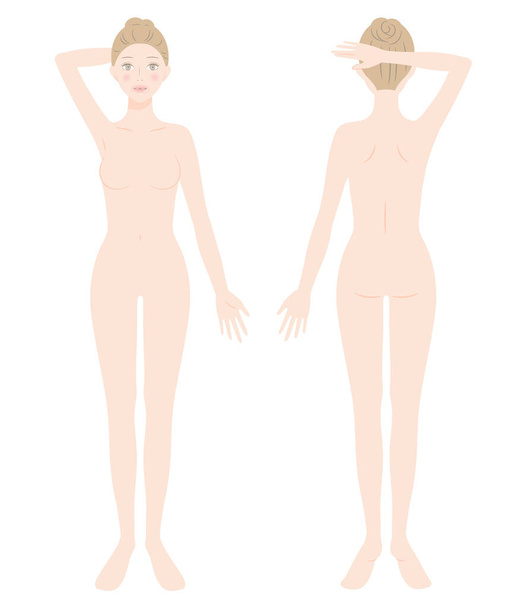 meztelen nő teljes test első és hátsó illusztráció. Szépség és egészségügyi koncepció - Vektor, kép