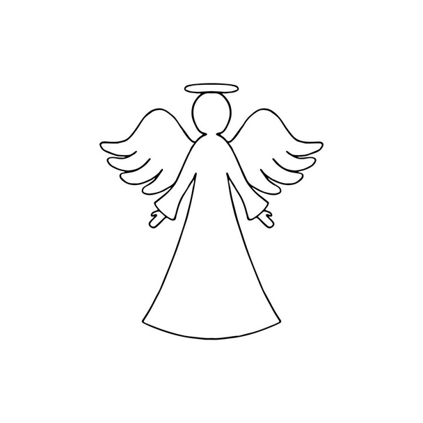 Vector illustration of black angel outline with wings on white background - Vector, imagen