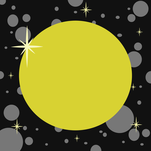 Ilustración vectorial del fondo del cielo negro. Luz de luna sobre el fondo negro. Fondo de pantalla abstracto. Estrellas brillantes. Círculo gris. - Vector, Imagen