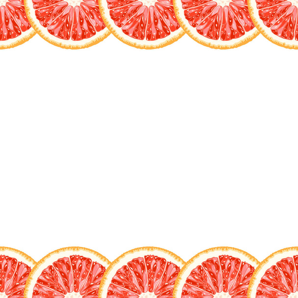 Vector seamless decorative horizontal border of grapefruit slices. Realistic citrus background - Vector, Image