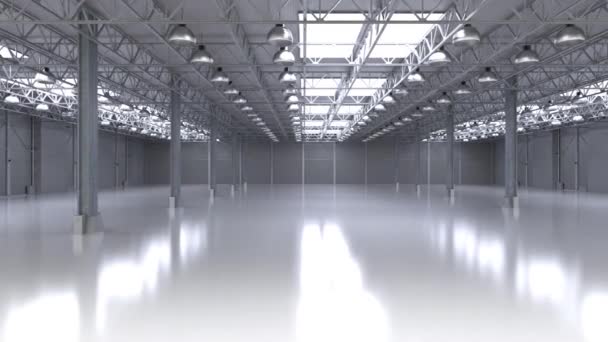 3d renderizado interior de fábrica vacía con lámparas colgantes HD material de archivo - Imágenes, Vídeo