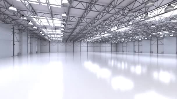3D vykreslování prázdný interiér továrny s přívěskem lampy HD záběry - Záběry, video