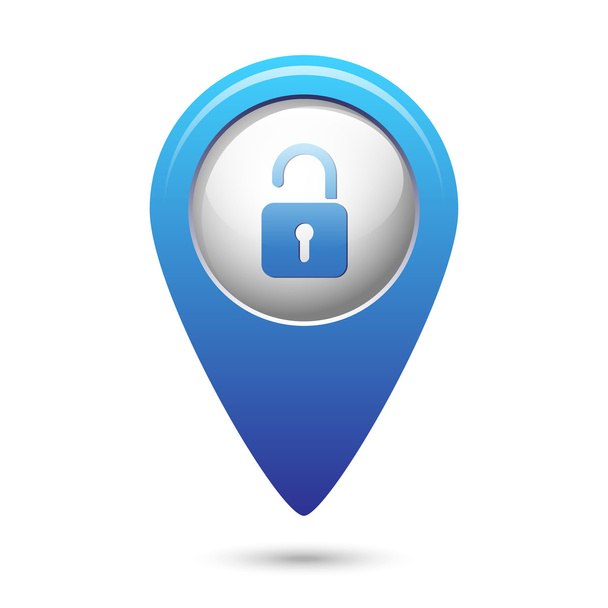Map pointer with open lock icon - Vector, Image