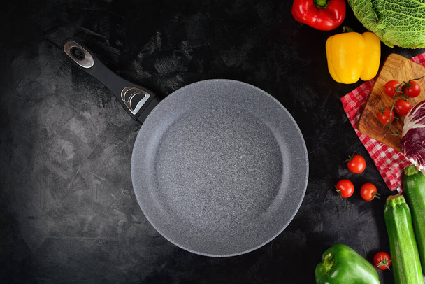 frying pan with veegtables, top view  - Photo, Image