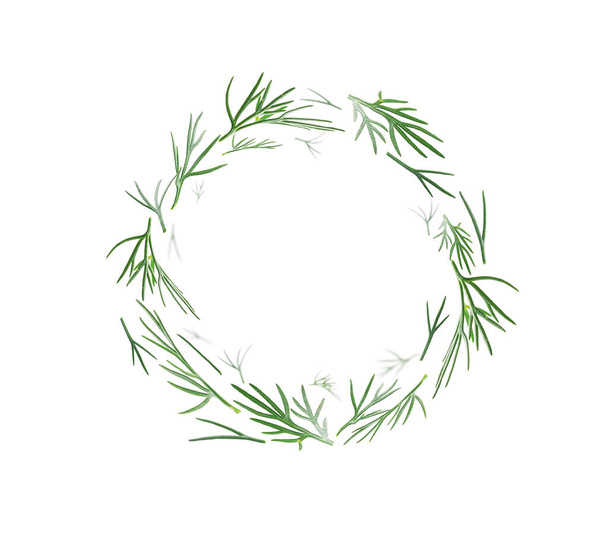 Green sprigs of dill levitate on a white background - Foto, Imagen