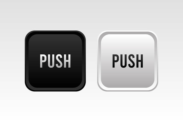 preto e branco quadrado 3d ícone de botão fosco com texto push - Vetor, Imagem