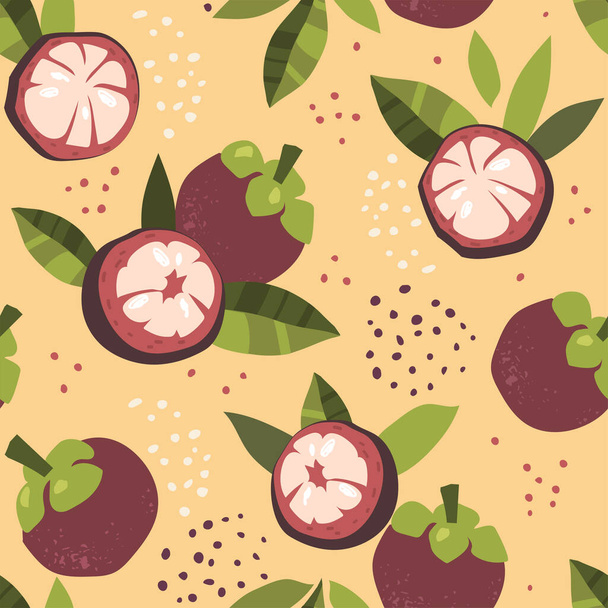 Modern vector seamless pattern with mangosteen. Trendy abstract design. Hand drawn textures for printing on fabric, paper, cover, interior decor, posters. - ベクター画像