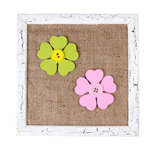 Wooden frame with decorative flowers isolated on white - Fotografie, Obrázek