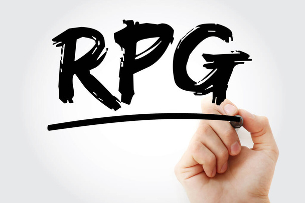 RPG - Παιχνίδι ρόλων ακρωνύμιο με δείκτη, φόντο έννοια - Φωτογραφία, εικόνα