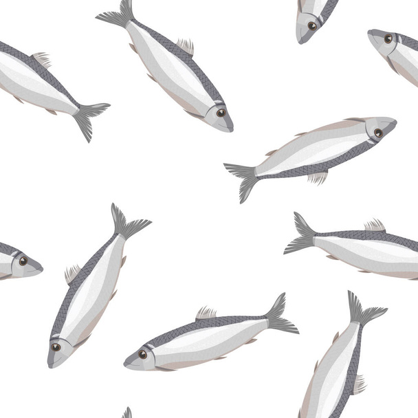 Simple background with sea fish. Realistic herring seamless pattern. - Vector, Image