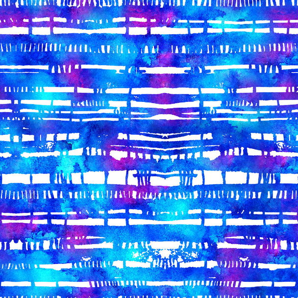 seamless pattern with brush stripes and wawe. Blue watercolor color on white background. Hand painted grange texture. Ink geometric elements. Fashion modern style. Endless fabric print. Teen art - Valokuva, kuva