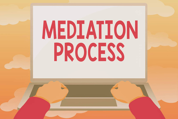 Text sign showing Mediation Process. Concept meaning informal and flexible dispute resolution process Editing And Formatting Online Articles, Typing Creative Reading Contents - Photo, Image