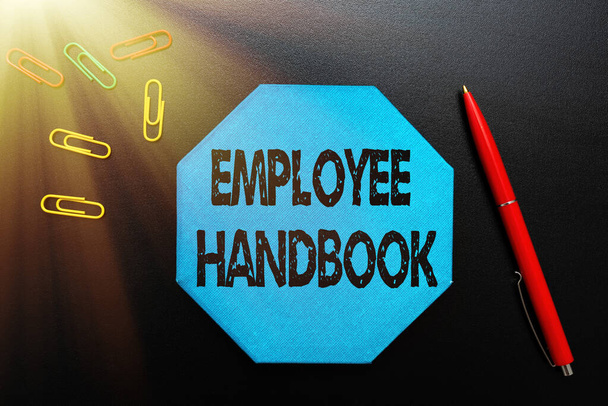 Text caption presenting Employee Handbook. Conceptual photo states the rules and regulations and policies of a company Thinking New Bright Ideas Renewing Creativity And Inspiration - Photo, Image