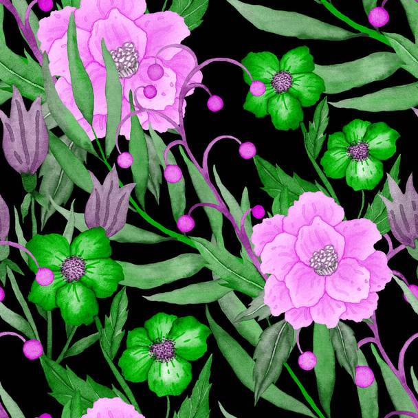  Watercolor seamless pattern with flowers. Vintage floral pattern. Flower seamless pattern. Botanical art. Floral botanical collection. Wedding floral set. Watercolor botanical design. - Fotó, kép