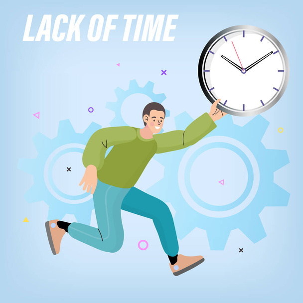 Time management webpage template. businessman working near big clock. Being late concept. running out of time. Rush hour and dead line concept. Vector cartoon illustration. - Vector, Image