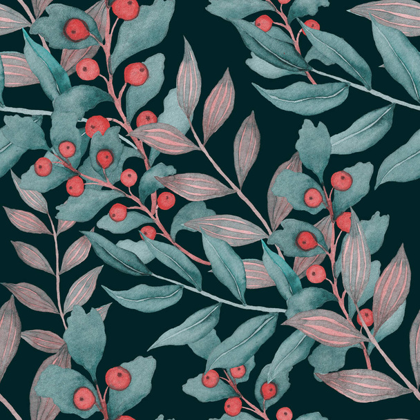Watercolor seamless pattern with vintage leaves. Beautiful botanical print with colorful foliage for decorative design. Bright spring or summer background. Vintage wedding decor. Textile design. - Foto, Imagem