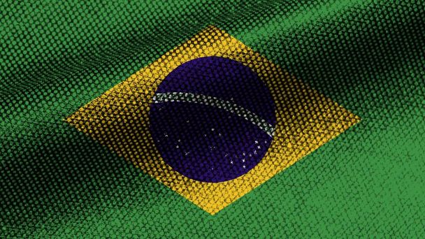 Бразильская реалистичная текстура тканей Эффект волнистого флага 3D иллюстрация - Фото, изображение
