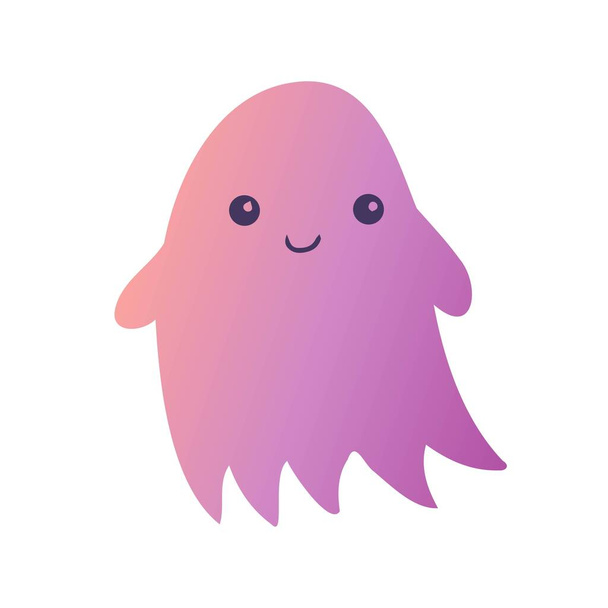 Colorful isolated vector trick or treat illustration of cute smiling ghost in pastel purple tones - Vector, Image