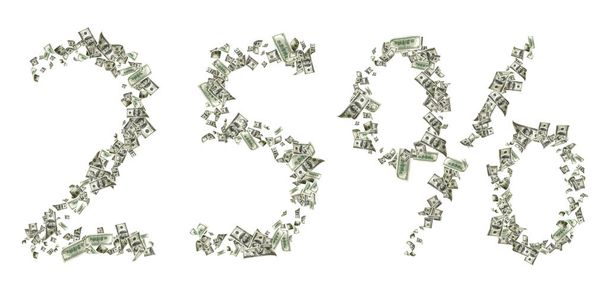Наш доллар. Американские деньги, падающие наличные номер 25. Летающие сто долларов изолированы на белом фоне - Фото, изображение