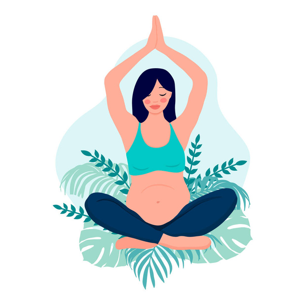 yoga pregnant women concept. Relax, meditation for the expectant mother. cartoon vector illustration - Вектор,изображение