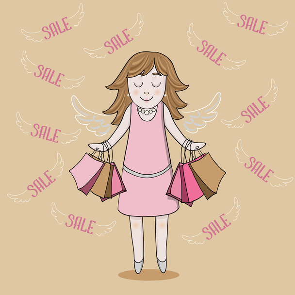 Girl with sale bags - Vector, Image