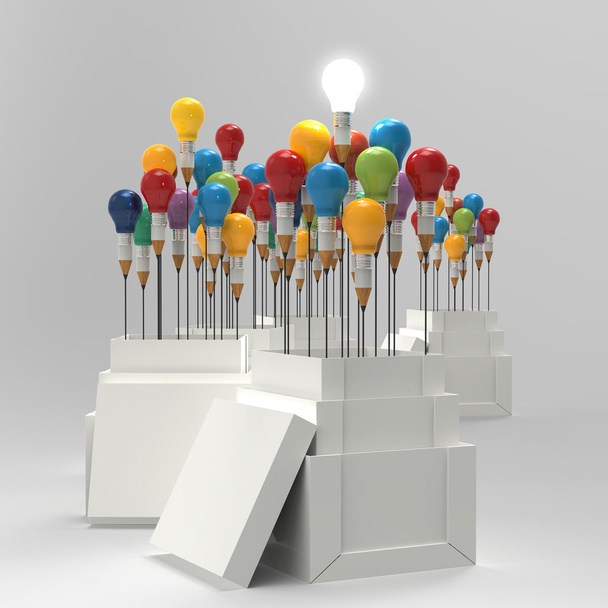 matita lampadina 3d come pensare al di fuori della scatola e la leadership
  - Foto, immagini