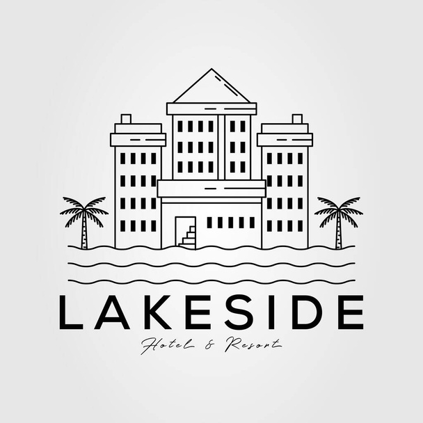 hotel sul lago e resort linea d'arte logo vettoriale illustrazione design - Vettoriali, immagini