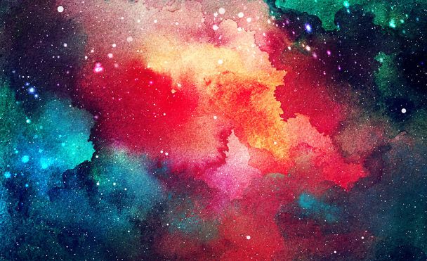 Wektorowa kosmiczna ilustracja. Piękne kolorowe tło przestrzeni. Akwarela - Wektor, obraz