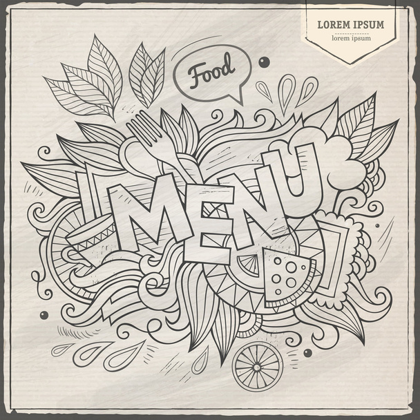 Menu hand lettering and doodles elements - Vector, Image