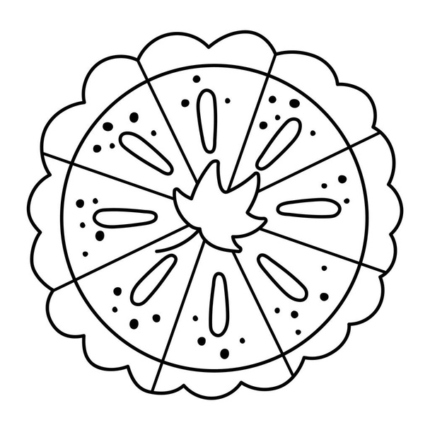 Vektor fekete-fehér hagyományos Hálaadás sütőtök pite felső nézet. Őszi vázlat desszert elszigetelt fehér háttér. Aranyos vicces vonal illusztráció őszi nyaralás étkezés levél - Vektor, kép