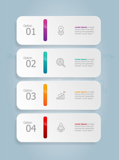 abstract tab bar vertical infographics presentation element template with business icon 4 option vector illustration background - Vektori, kuva