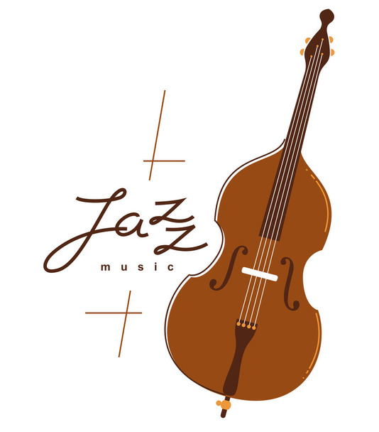 Jazz music emblem or logo vector flat style illustration isolated, contrabass logotype for recording label or studio or musical band. - Wektor, obraz