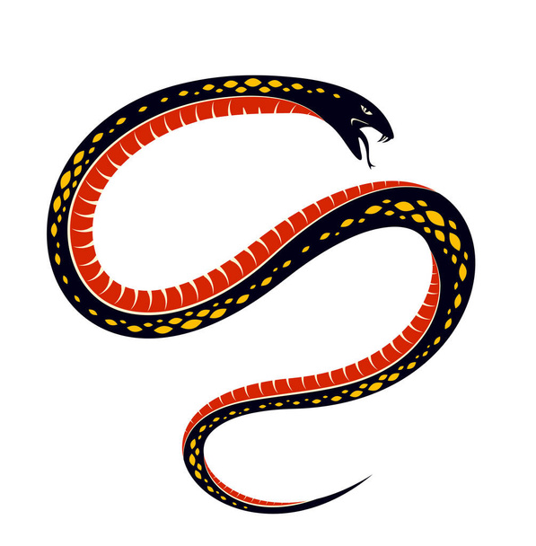 Snake vector tattoo, deadly poison dangerous serpent, venom aggressive predator reptile animal vintage style illustration. - ベクター画像
