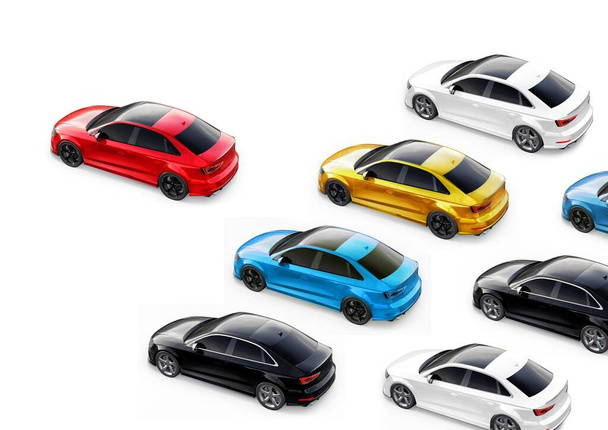 Ilustracja 3D. Samochody sportowe na białym tle. 3d renderowanie - Zdjęcie, obraz