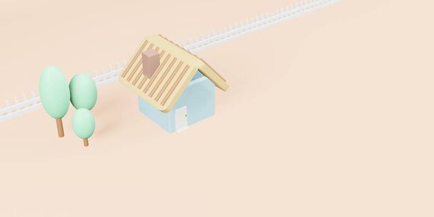 小さな家モデルパステルカラー3dイラスト - 写真・画像