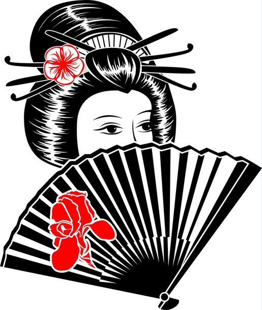 Portret van Japanse meisje met ventilator - Vector, afbeelding