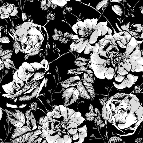 Черно-белый цветочный безморский фон
 - Вектор,изображение