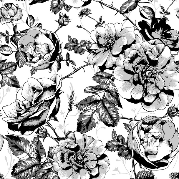 Fondo sin costura floral blanco y negro
 - Vector, Imagen